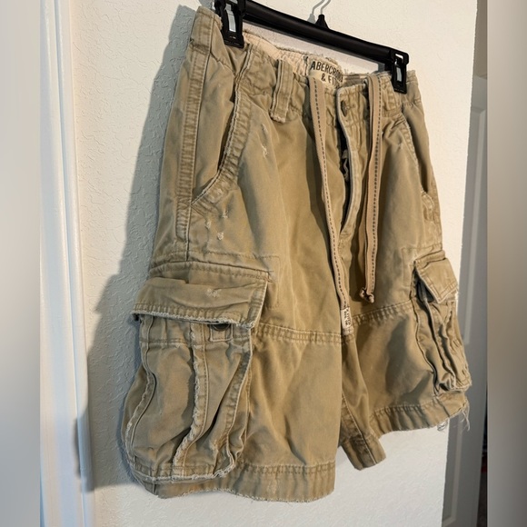 Abercrombie & Fitch Paratrooper Shorts Mens 28 Khaki Vintage Y2K Heavy Cargo - Picture 2 of 11